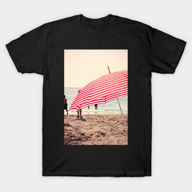 Red Striped Summer Beach Umbrella T-Shirt by oliviastclaire